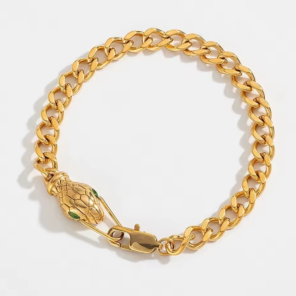 Serpenti Green Eyes 18K Gold Stainless Steel Snake Bracelet
